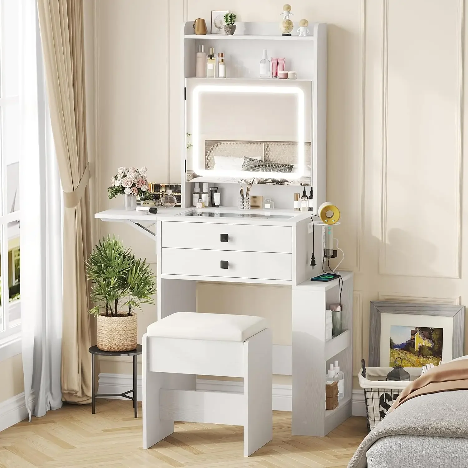 Desk Setup Small - طاولة مكياج صغيرة مع مرآة مضاءة