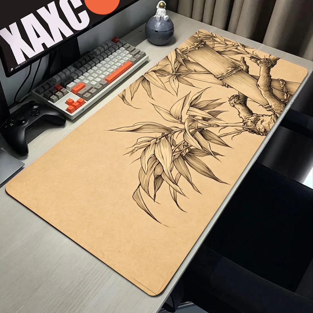 Desk Setup Beige - لوحة ماوس من الخيزران بتصميم فني