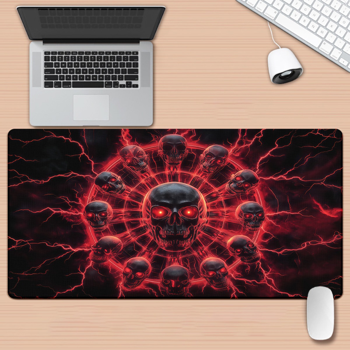 Desk Setup Red - سجادة مكتب للألعاب بتصميم جمجمة قوطية