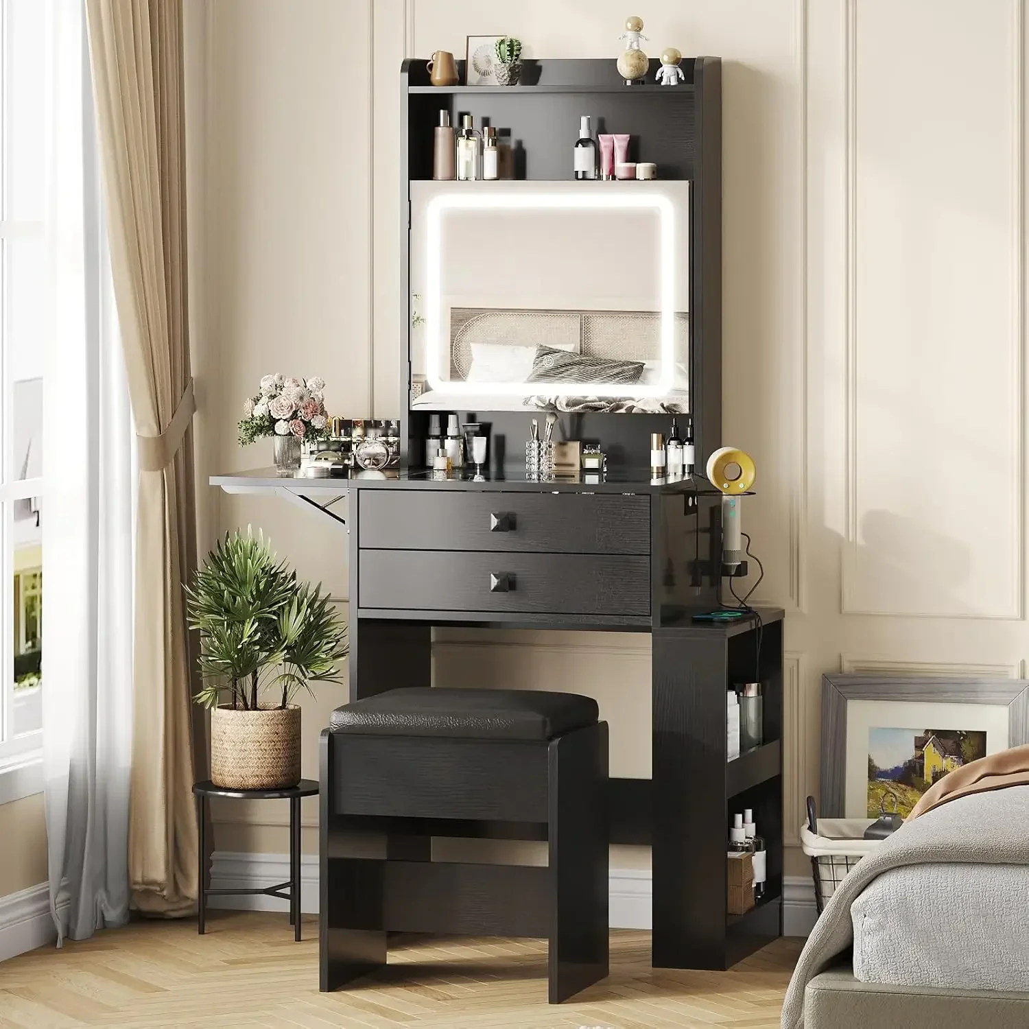 Desk Setup Small - طاولة مكياج صغيرة، 3 مرايا مضيئة
