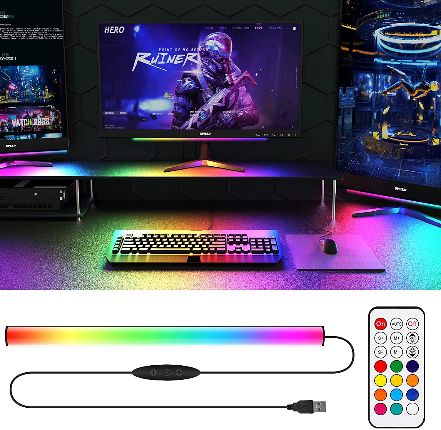 Desk Setup Gaming Pc - شريط إضاءة تحت الشاشة RGB Dreamcolor