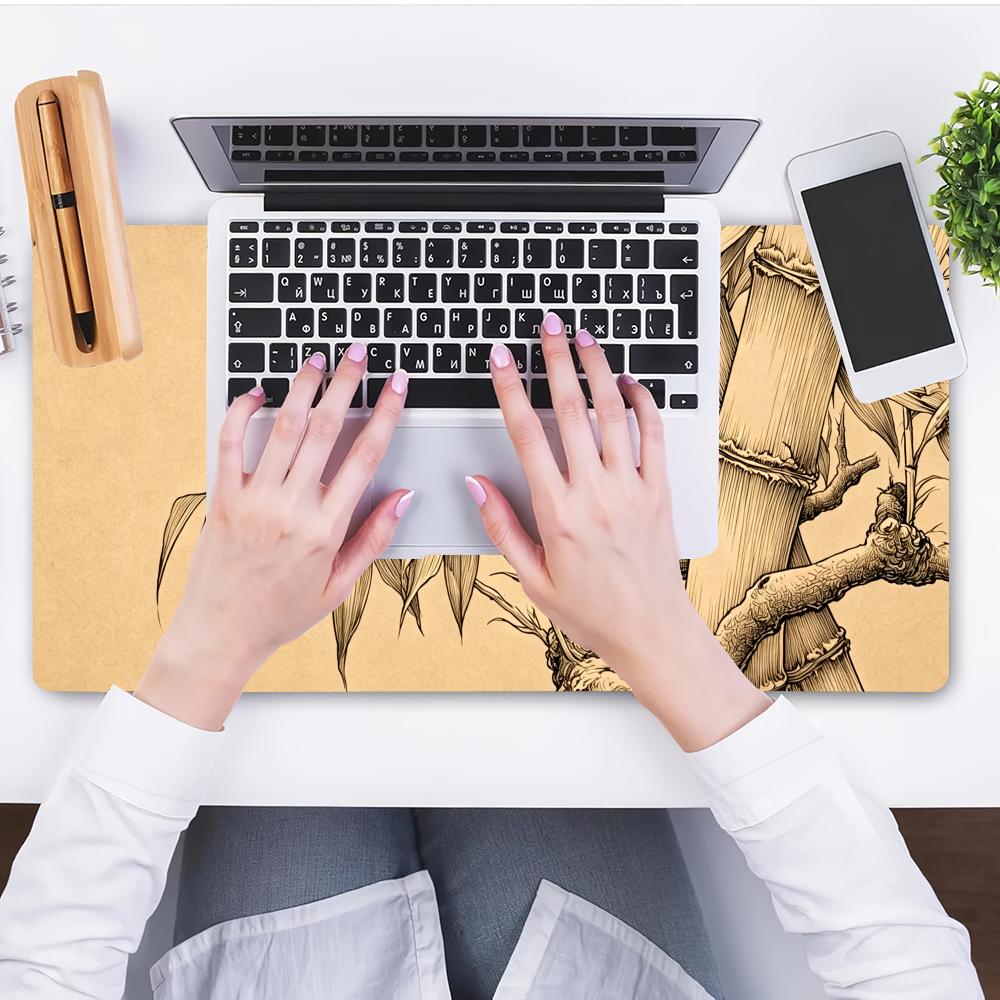 لوحة ماوس من الخيزران بتصميم ف - مراجعة Desk Setup Beige وسعره
