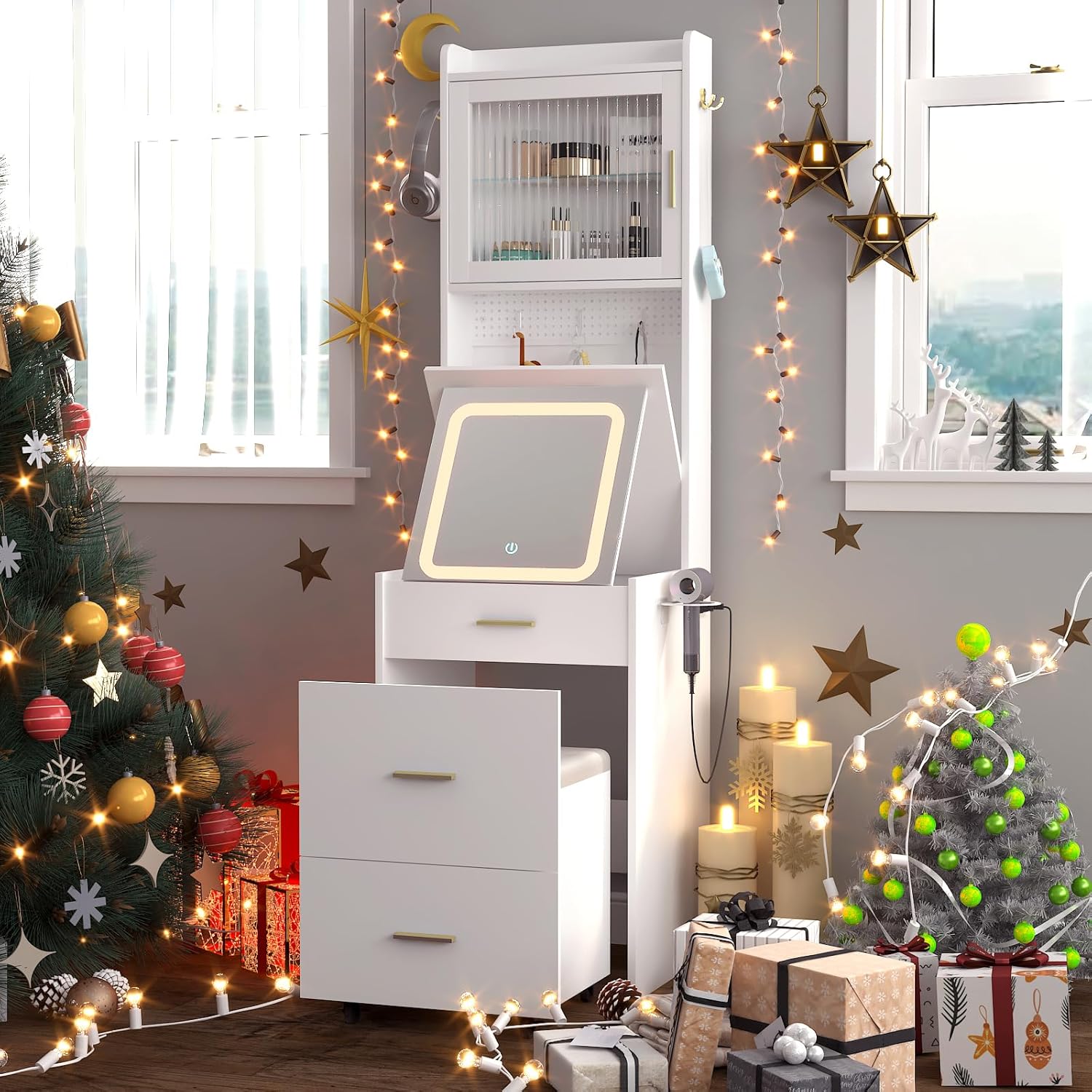مكتب زينة 3 في 1 مع مرآة مضاءة - مراجعة Desk Setup Small وسعره