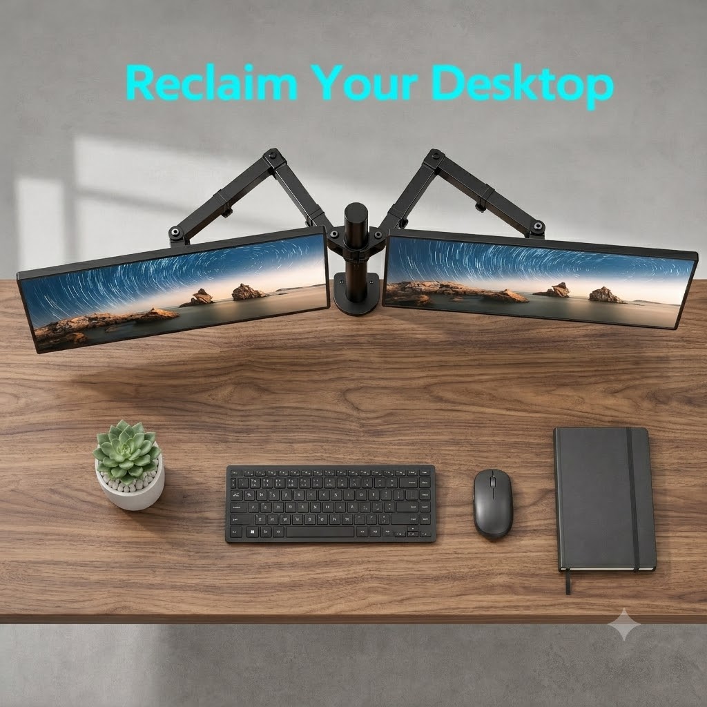حامل شاشة مزدوج، حامل مكتبي قو - مراجعة Desk Setup Monitor Arm وسعره