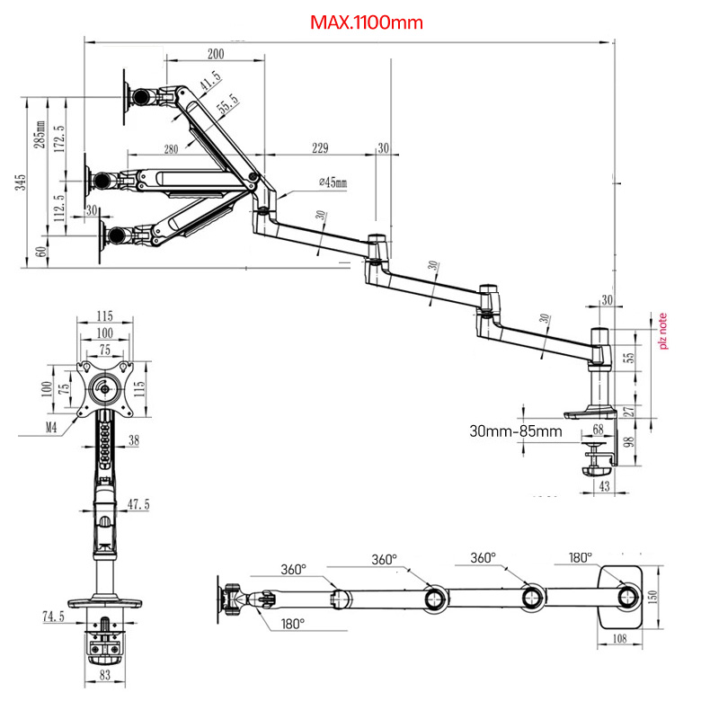 حامل شاشة مكتبي (1098 مم) DL-8 - مراجعة Desk Setup Monitor Arm وسعره