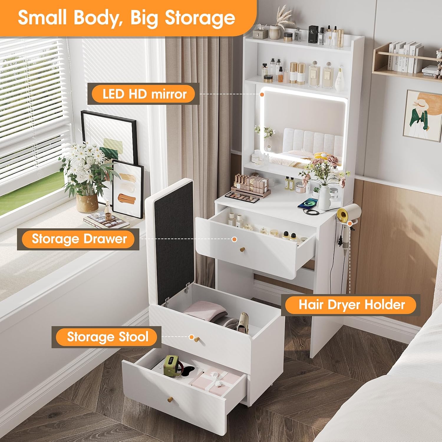 طاولة تجميل مع مرآة وإضاءة، طا - مراجعة Desk Setup In Small Bedroom وسعره