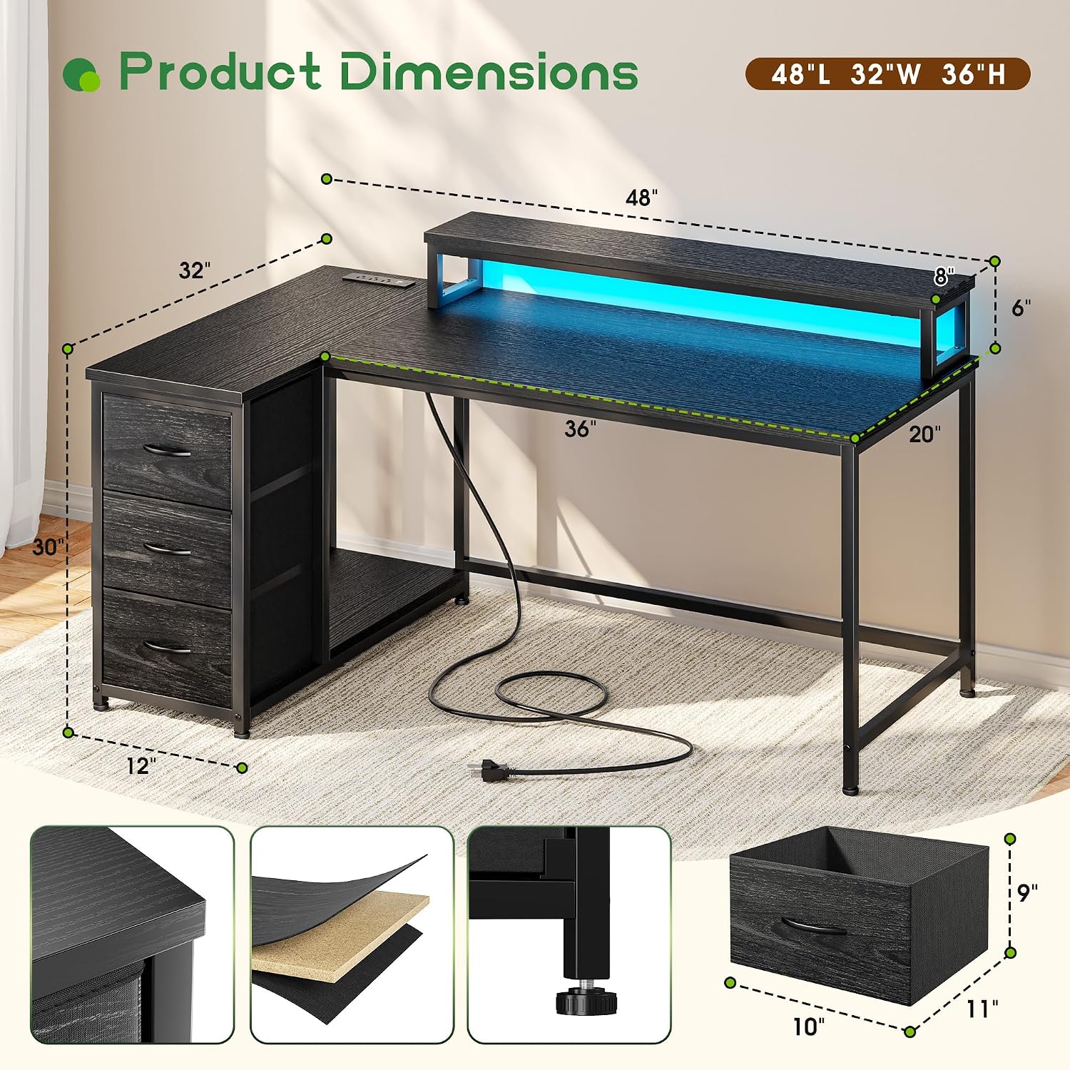 مكتب ألعاب مع 3 أدراج وإضاءة L - مراجعة Desk Setup Gaming Pc وسعره